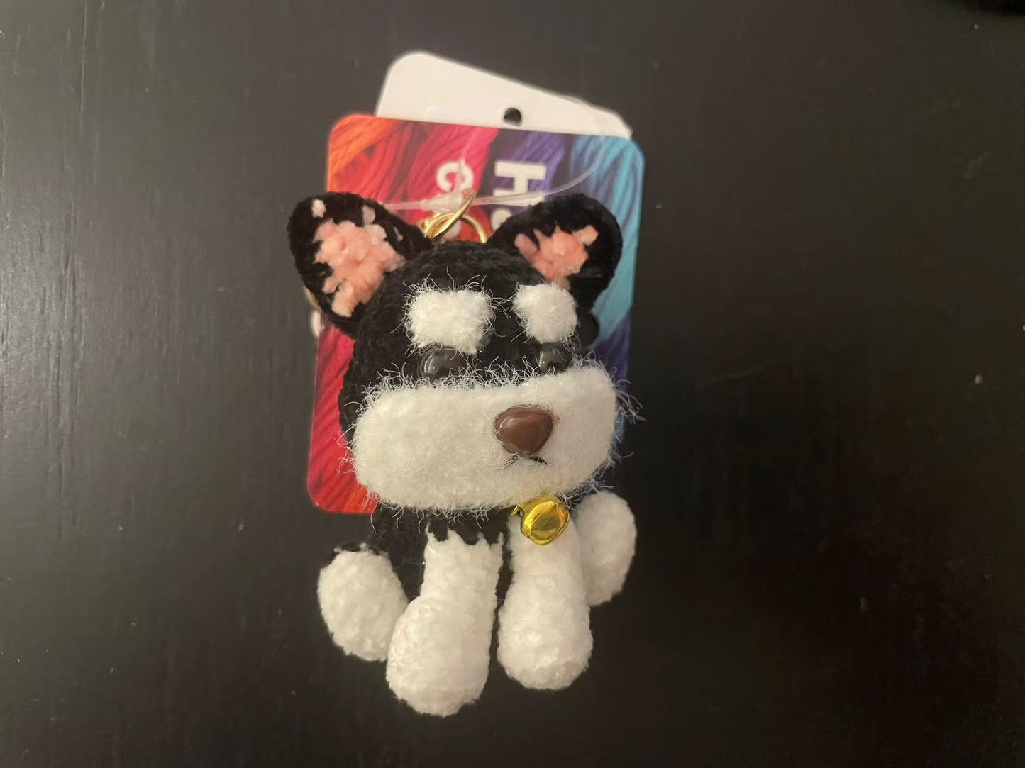 key chain (black, pink, white dog)