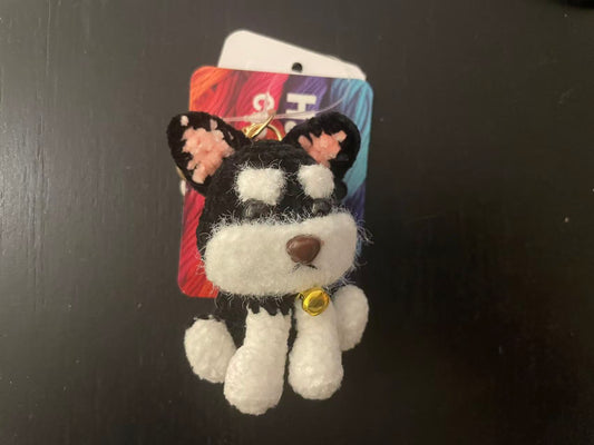 key chain (black, pink, white dog)